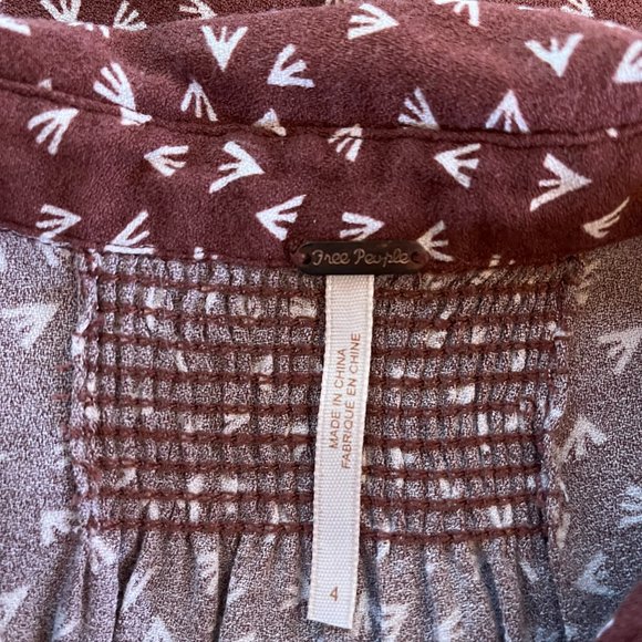 Free People Size 4 Brown Print Short Sleeve Dress Retro *Flaw - Picture 2 of 10